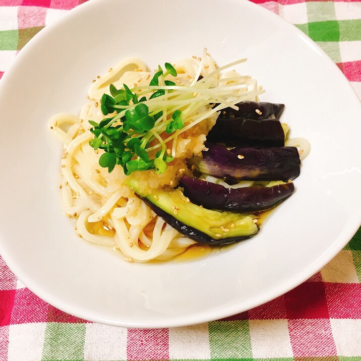 お手軽！茄子のレンジ蒸し乗せうどん